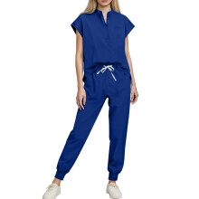 Women's Jogger Scrubs Top V-Neck Short Sleeve Blue 2X