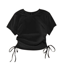 Top corto da bambina, maniche corte, t-shirt girocollo estiva, nero, 4-5 anni