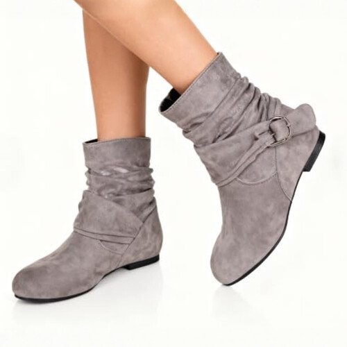 Women's Calf Leather Boots Gray Side Zipper 1 Pair