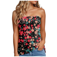 Tops de tubo para mujer, tops sin mangas con estampado floral y volantes, tops de tubo sin tirantes, estilo casual de negocios, color negro, talla S