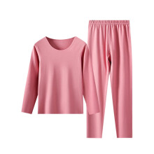 asdoklhq Thermisch ondergoed voor dames, casual effen trui met ronde hals, hoge elasticiteit, warmhoudend ondergoedset, roze 2X