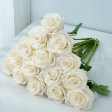 Lot de 3 roses blanches réalistes en soie à longues tiges – Décoration pour mariage, fête, anniversaire ou bouquet à composer soi-même ;