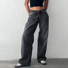 Damejeans Højtaljede jeans til kvinder Brede ben Casual ikke-elastiske damedenimbukser med lomme Grå jeans til kvinder Dametøj
