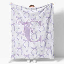 Coquette roze plaid met strik, gepersonaliseerde initialen S, pluizige flanel, 50x60 inch, geschikt voor meisjes en tieners.