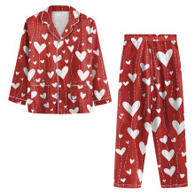 Set de lenjerie intimă casual lejeră pentru femei, cu top și pantaloni, cu imprimeu de inimă, de Ziua Îndrăgostiților, Vermilion, mărimea S