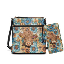Highland Cow Daisy PU-leren hobo tas en portemonnee set, met meerdere vakken en verstelbare schouderband – geschikt voor dagelijks gebruik