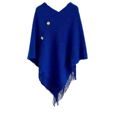 Châle tricoté à capuche à franges 2 en 1 pour femme, manteau chaud et polyvalent pour les voyages, bleu royal