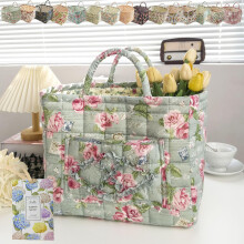 Boho stoffen opbergmand met bloemenprint, gewatteerd, opvouwbaar, groot formaat