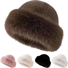Dames winter bucket hat van imitatiebont, zacht, warm en pluizig, dik en comfortabel, winddicht.