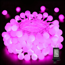 33FT100LED Milky Globe Lyskæde, Pink, Klar Ledning, 8 Funktioner, Plug-in med Han-Hun-stik, 29V, Indendørs Udendørs Dekoration