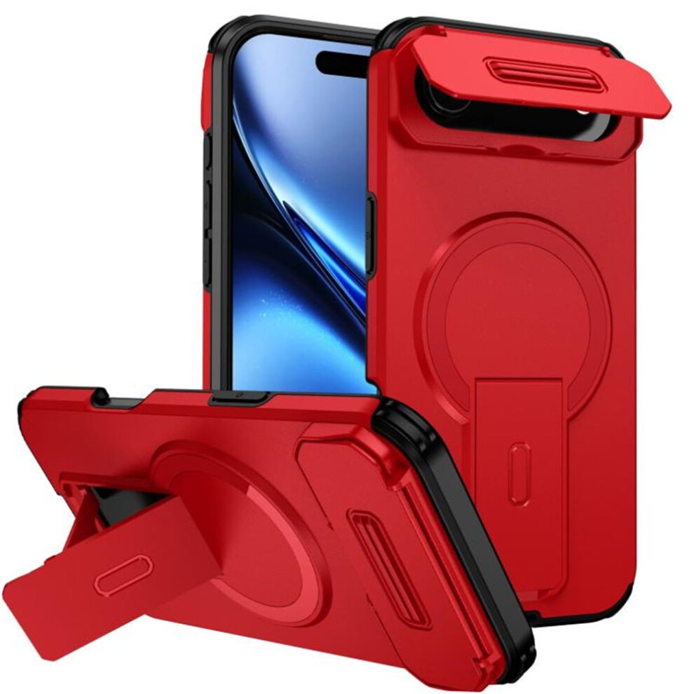 Iphone Air 6.5" Case Â Magsafe Wireless Charging, Invisible Fold Stand, Sliding Camera Cover, Shockproof & Rugged, Â Compatible With Iphone Red 9482726193326