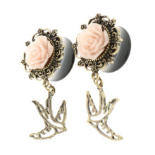 Paar Vintage Sparrow Ohr-Tunnel-Expander, Piercing, Pink, 22 mm