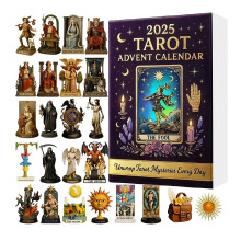 Calendrier de l'Avent Tarot 2025 – Coffret de 24 ornements ésotériques avec pendentifs du Fou, de l'Étoile, du Soleil, de la Tour et du Diable