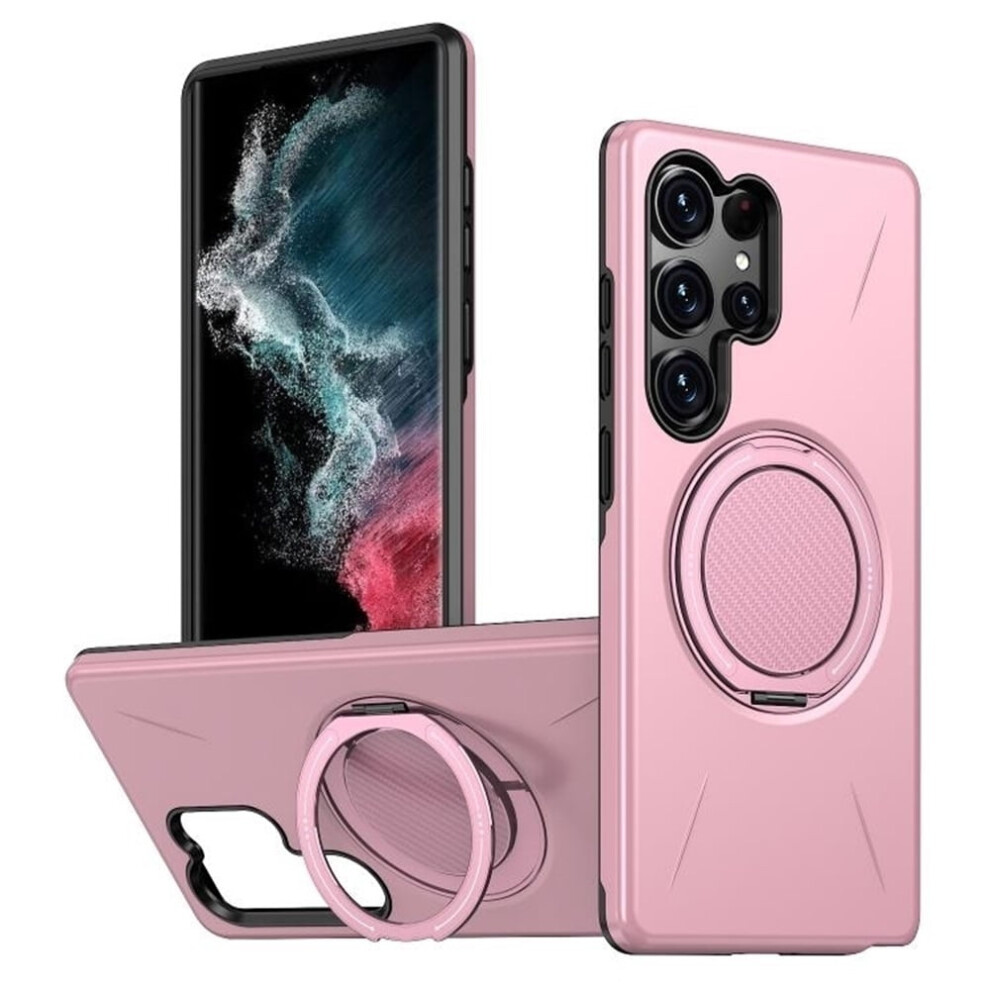 Ultra Slim Hybrid Tpu+Pc Case For Samsung Galaxy S22 Ultra 5GâMagsafe Compatible, Metal Rotating Holder, Military Shockproof, Pink 9482726193104