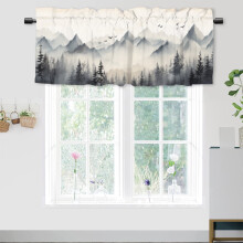 Cantonnière imprimée Forêt grise (137 x 46 cm, 1 panneau) – Motif pin rustique, passe-tringle, compatible avec les tringles à rideaux standard