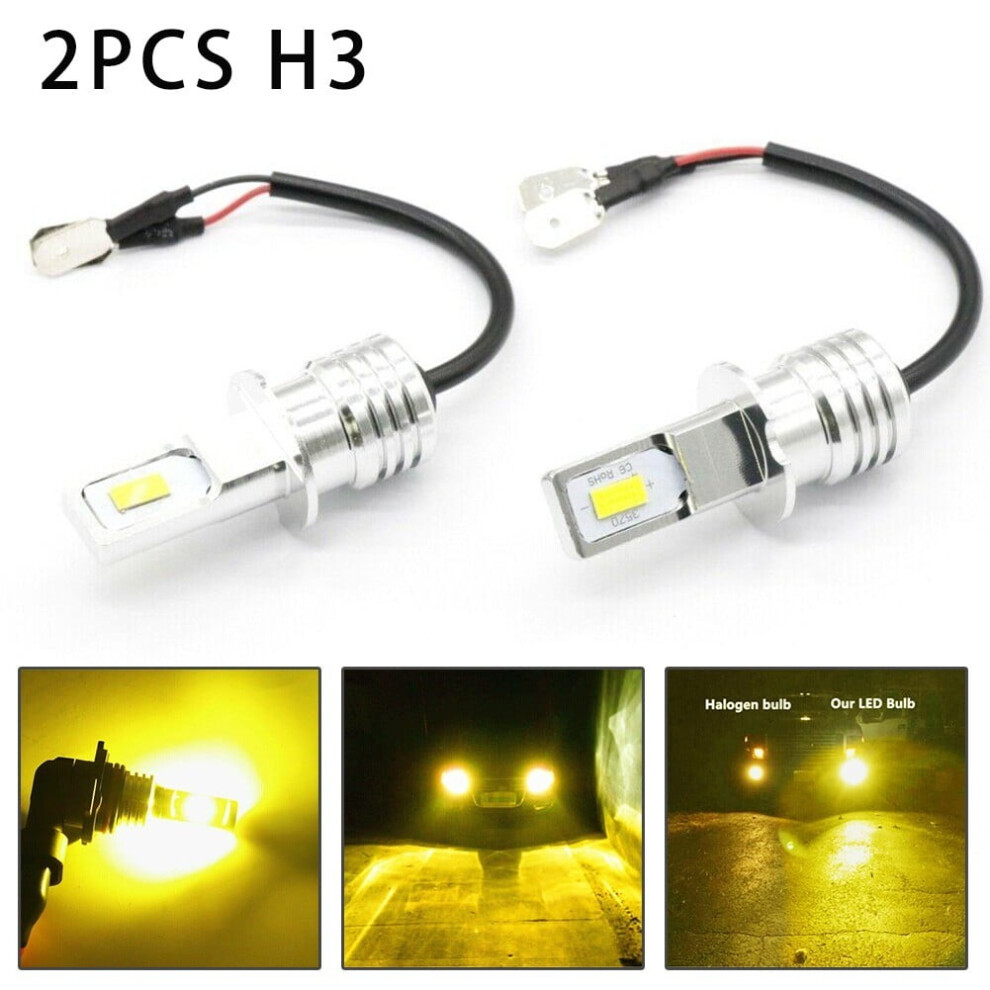 Super Bright H3 Csp Led Fog Bulbs Conversion Kit 80W 2000Lm 3000K Light/Yellow 9482726192862