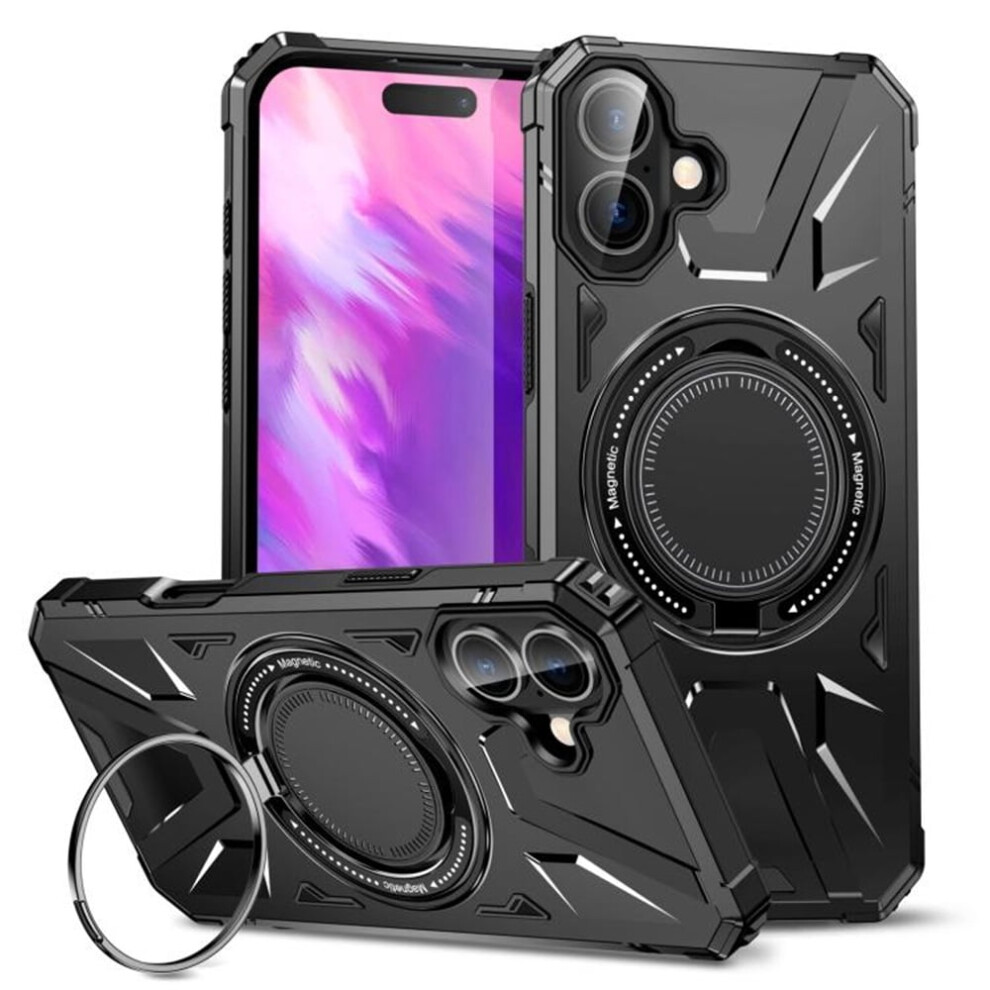 Iphone 16 Plus 6.7" Case: 360 Spin Magnetic Ring Holder, Magsafe Compatible, Mil-Std-810G Shockproof, Black 9482726194323