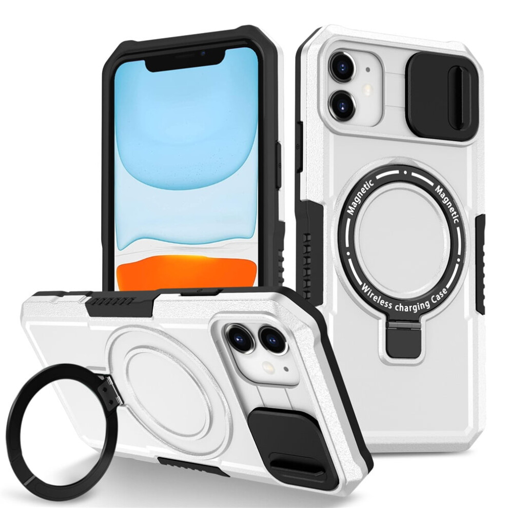 Iphone 12 (6.1") Case: Sliding Camera Cover, Magsafe Compatible, Shockproof, Hidden Kickstand & Ring Holder White 9482726194309