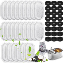 48-Pack Cat Water Fountain Filters Compatible with 67oz/2L, 108oz/3.2L & 135oz/4.0L Stainless Steel Fountains (24 Filters + 24 Sponges)