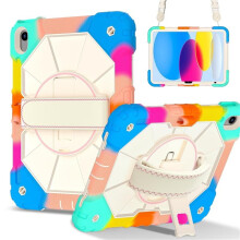 Robuuste, schokbestendige hoes compatibel met iPad 2025/2022 – Anti-val siliconen + PC, 360 draaibare handgreep en schouderriem