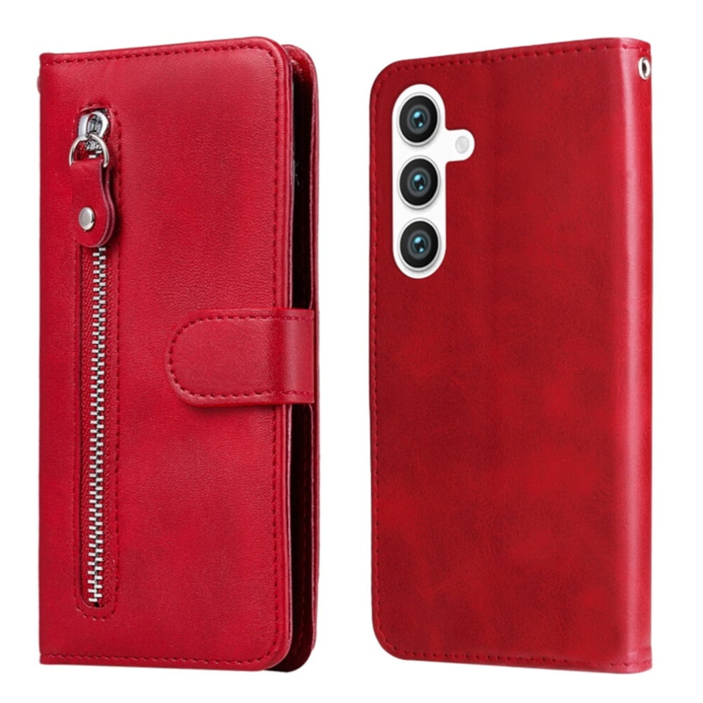 Compatible With Samsung Galaxy S25+ 5G 6.7" Wallet Case Â Leather, Multi-Card Slots, Zipper Pocket, Red 9327961797741