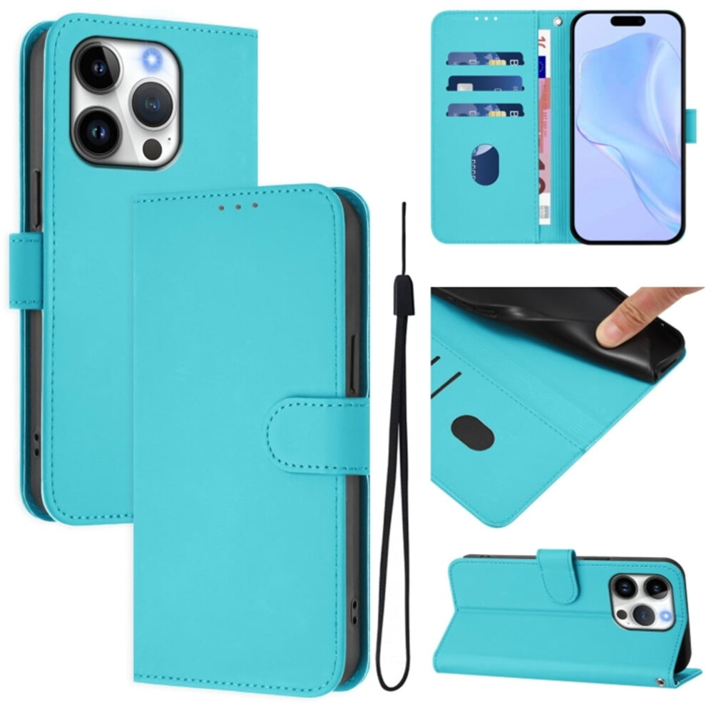 Wallet Case Compatible With Iphone 15 Pro, Pu Leather Magnetic Flip Folio With 3 Card Slots & Wrist Strap, Lake Blue 9327961798007