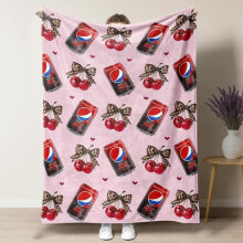 Cute Pink Leopard Bow Throw Blanket – Soft Flannel, Compatible with Sofa, Bed, Office & Camping