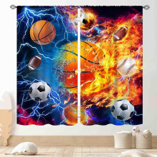 Basketball Curtains Blue Sports Theme 2 Panels 84x63 Inches