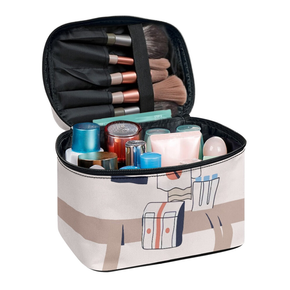 Geometric Color Block Pattern Design Multifunctional Multi-Purpose Cosmetic Toiletry Bag for Women Men Office