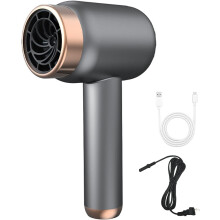 Cordless Rechargeable Hair Dryer with USB Charging, Hot/Cold Wind, Wireless for Travel & Camping – Grey