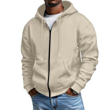 Men's New Leisure Sports Fleece-Lined Warm Multi-Pocket Hooded Hoodie Jacket - Khaki XXXL