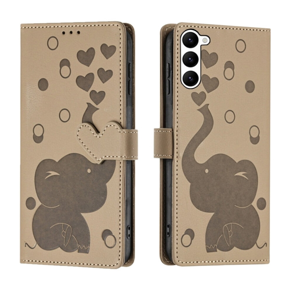 Compatible With Samsung Galaxy S23 5G 6.1" Pu Leather Flip Wallet Case Â Khaki, Cartoon Elephant Embossed, Magnetic Closure, Card Slots & Hand Strap 9353595707313