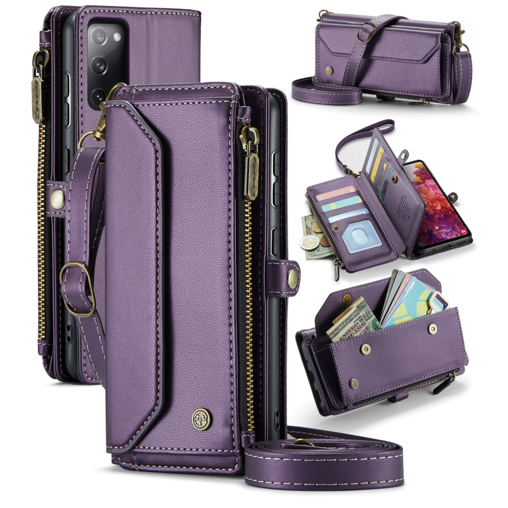 Caseme Leather Wallet Case For Compatible With Samsung Galaxy S20 Fe Â Rfid Blocking, 10-Card Holder, Zipper Bills Slot, Magnetic Wrist Strap 9353595706996