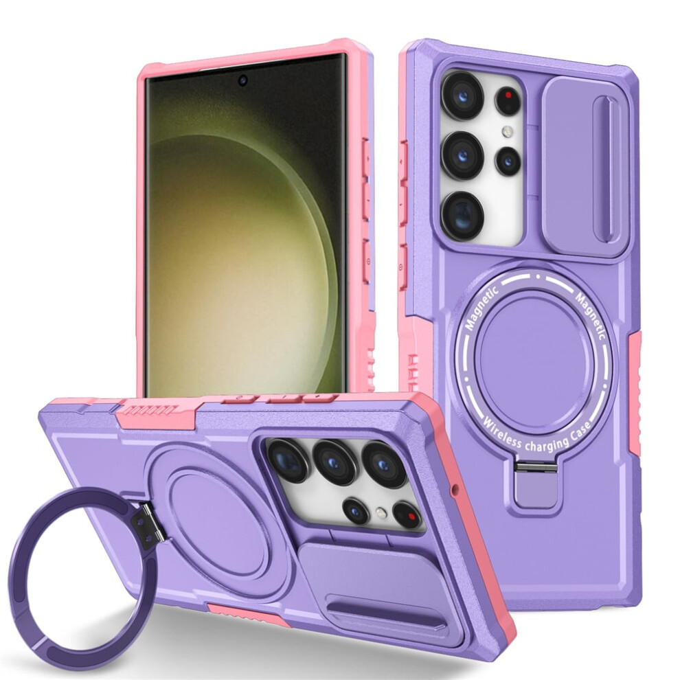 Shockproof Case For Samsung Galaxy S23 Ultra 6.8" Â Sliding Camera Cover, Magsafe Compatible, Hidden Kickstand & Ring Holder Purple 9353595707399
