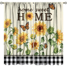Sunflower Curtains Rustic Watercolor Botanical Design, Yellow Flowers & Green Leaves, Blackout, Rod Pocket, 2 Panels (26"x84")
