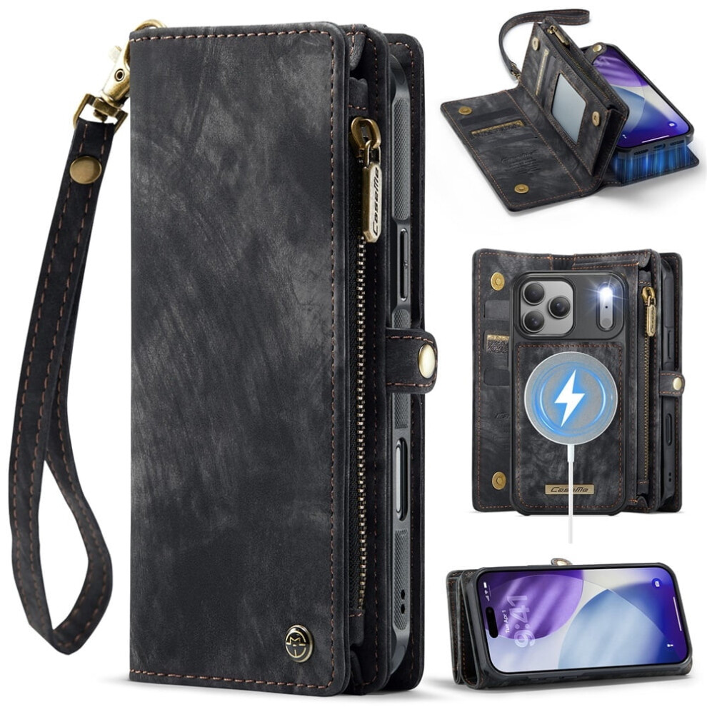 Caseme Leather Wallet Case For Iphone 17 Pro Maxâ2-In-1 Detachable, 8-Card Holder, Zipper Bills Slot, Magnetic & Shockproof, Black 9193271151142