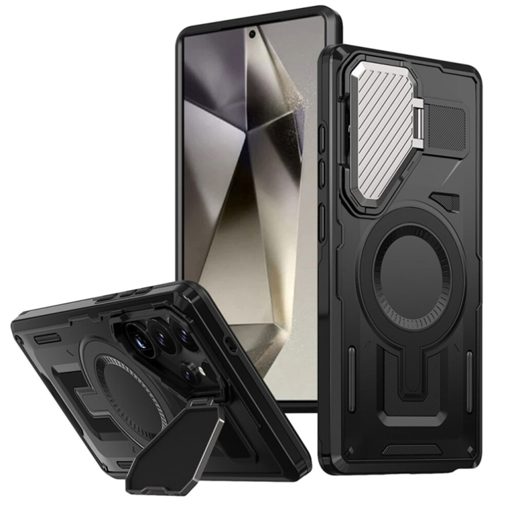Rugged Magnetic Case For Samsung Galaxy S24 Ultra 5G 6.8" Â Military-Grade, Adjustable Metal Lens Cover, Magsafe-Compatible, Black 9353595708952