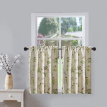 Leaves & Birds Print Thermal Kitchen Curtains, Rod Pocket, Green Spring Style, 2 Panels (30x36), Kids' Room Compatible