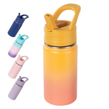 Sticlă de apă izolată pentru copii de 350 ml cu pai, etanșă și fără BPA, sticlă vidată din oțel inoxidabil pentru școală - Albastră