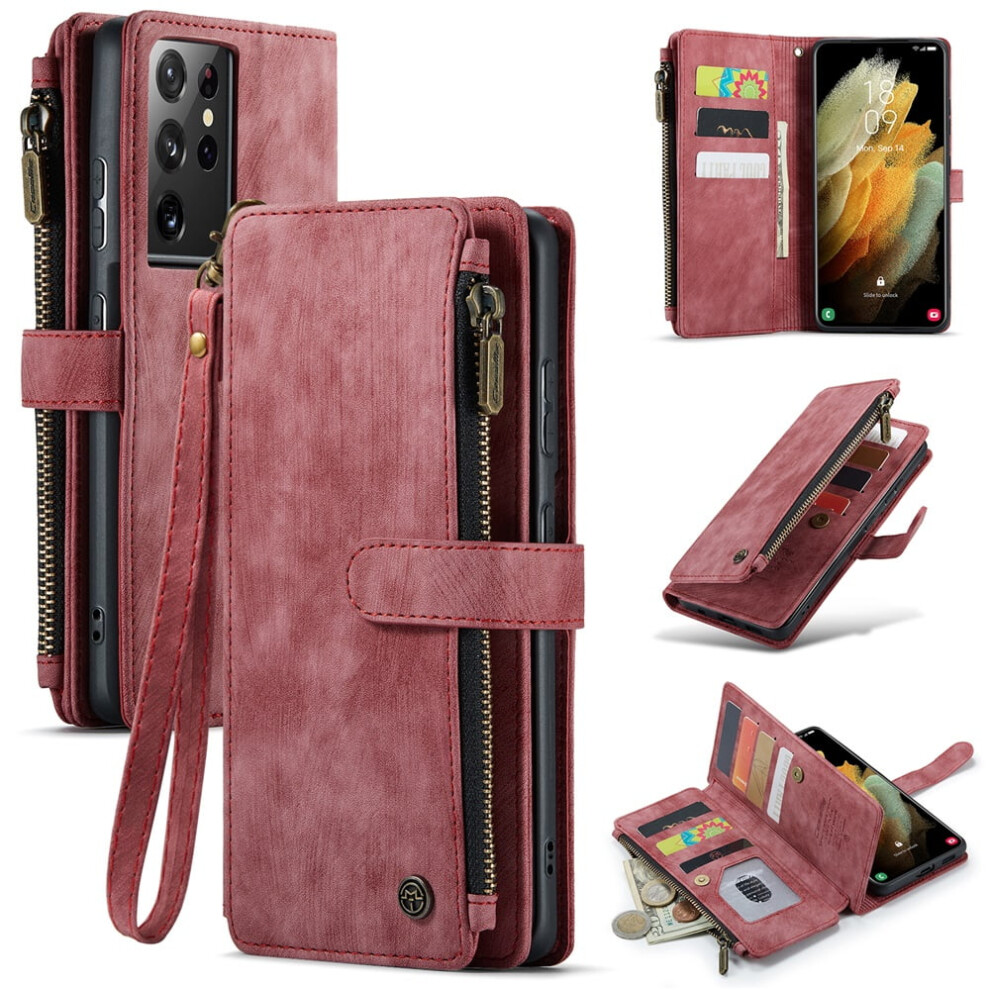 Caseme Wallet Case For Samsung Galaxy S21 Ultra Â Pu Leather Magnetic Flip, Lanyard Strap, Zipper Card Holder, Compatible With Galaxy S21 Ultra 6.8" 9353595709317