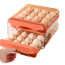 Soporte apilable de 2 niveles para 32 huevos, con cajón y asas, para refrigerador – Naranja, compatible con refrigeradores estándar.