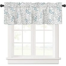 Cantonnière de cuisine style ferme, motif feuilles gris sarcelle et feuilles, 137 x 46 cm, à œillets, pour la décoration de la chambre, de la