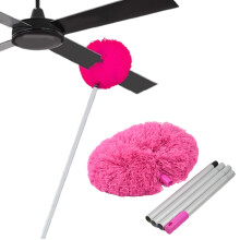 Reusable Microfiber Ceiling Fan Cleaner Duster with 55" Extension Pole, Removable Heads for Walls, Shelves, Doors, Windows – Pink