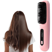2026Go Brush Pro Mini oppvarmet rettetangbørste, trådløs, LCD-temperaturdisplay, rask oppvarming, lilla