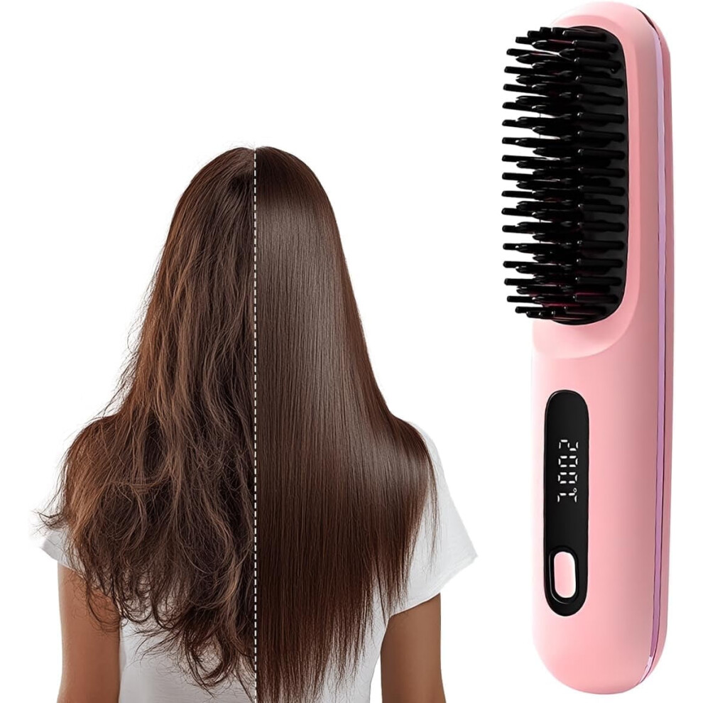 Purple 2026 Go Brush Pro Mini Heated Hair Straightening Brush, Cordless, Lcd Temperature Display, Fast Heating,