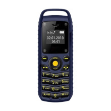 Mini celular azul com dois chips, fone de ouvido Bluetooth com gancho para orelha, design compacto com teclado, bateria de longa duração, celular