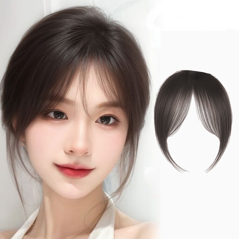 Unisex Brown Medium Fake Bangs Â Real Human Hair, Wispy Fringe Hairpieces Compatible With All Head Sizes