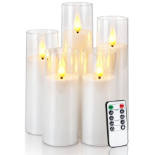 Bougies piliers LED blanches sans flamme, fonctionnant sur piles, avec télécommande et minuterie, mèche 3D, lumière jaune/bleue, diamètre 5,6 cm