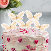 Mother's Day Embroidered Butterfly Cake Flag – 5x4x1cm Pink Wax Fabric | DIY Dessert Table Ornament, Baking Decoration, Compatible with Cakes &