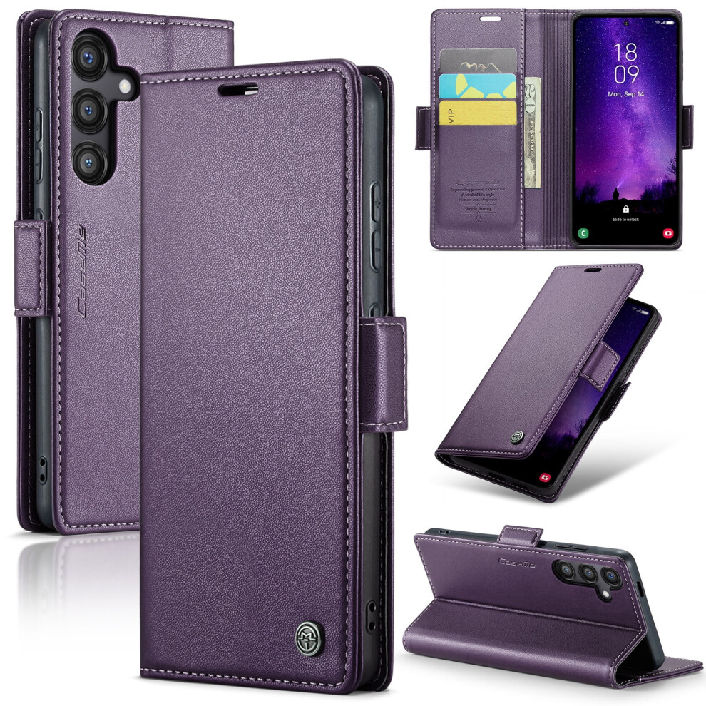 Caseme Leather Wallet Case For Compatible With Samsung Galaxy S24 Fe 5G Â Rfid Blocking, Magnetic Clasp, Kickstand, Purple 9353595710405